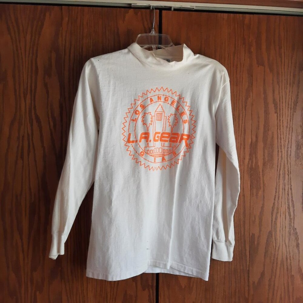 Vintage L. A. Gear Men/Women Sweater Shirt White/Orange SzM PreLoved Good Condit